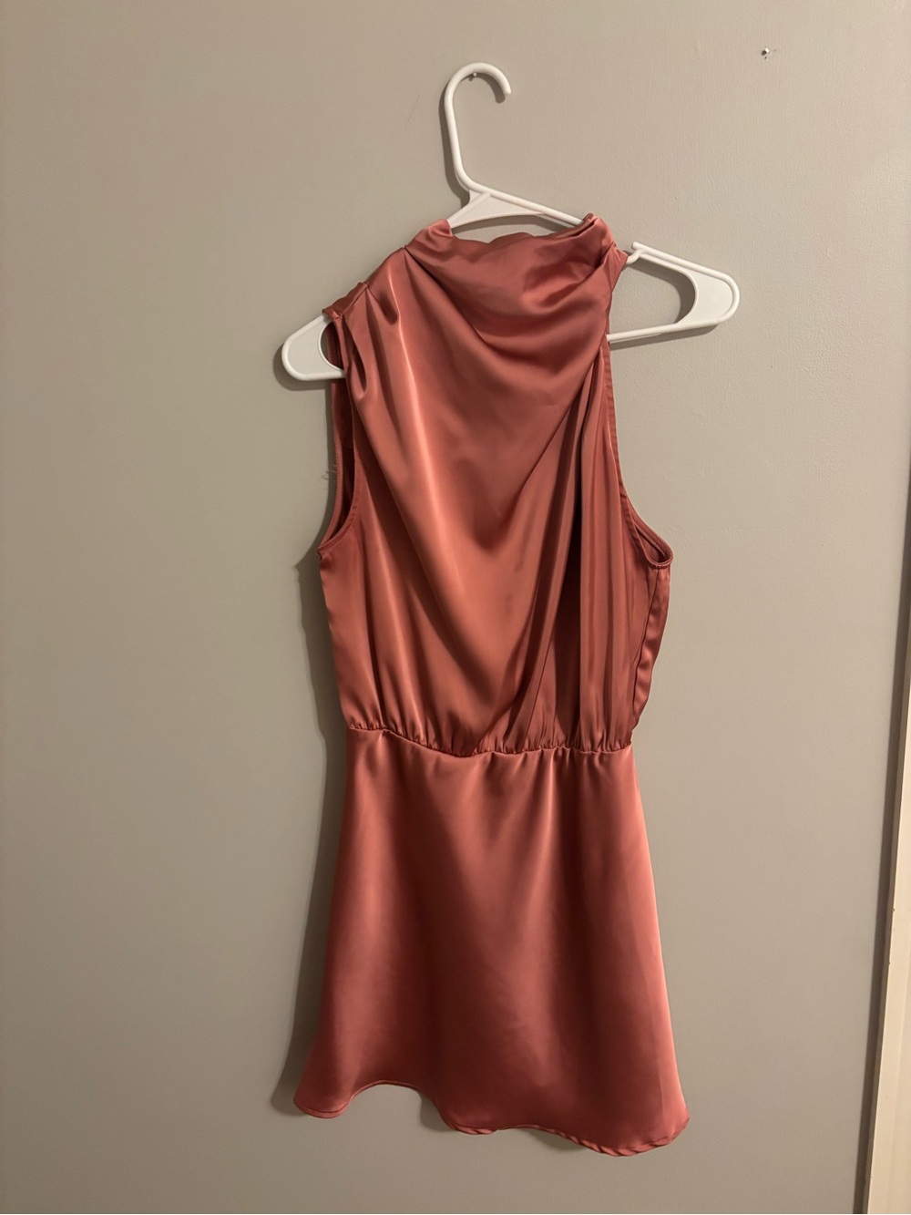 Hello Molly Satin Mock Neck Mini Dress in Dusty Rose